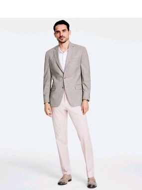 $295 Michael Kors Mens Classic fit Sport Coat Blazer 40R Beige Solid Stretch